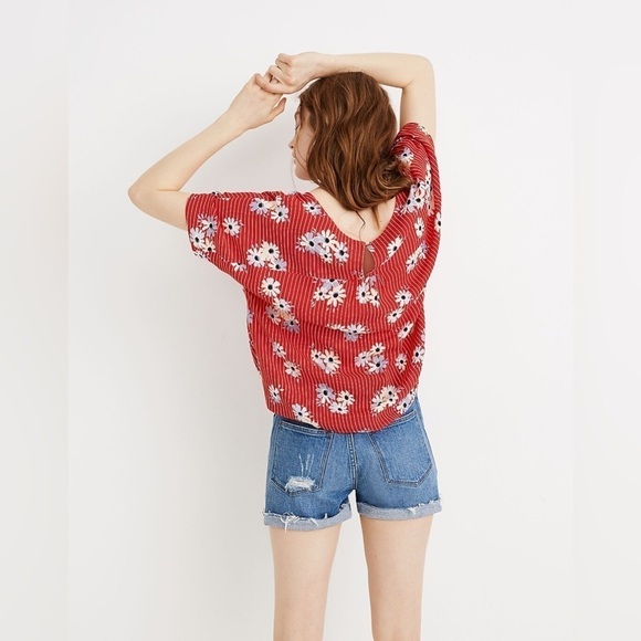 Madewell Womenโs Red Striped Floral Daisy Society Swing Rhyme Blouse Size L - Picture 4 of 17